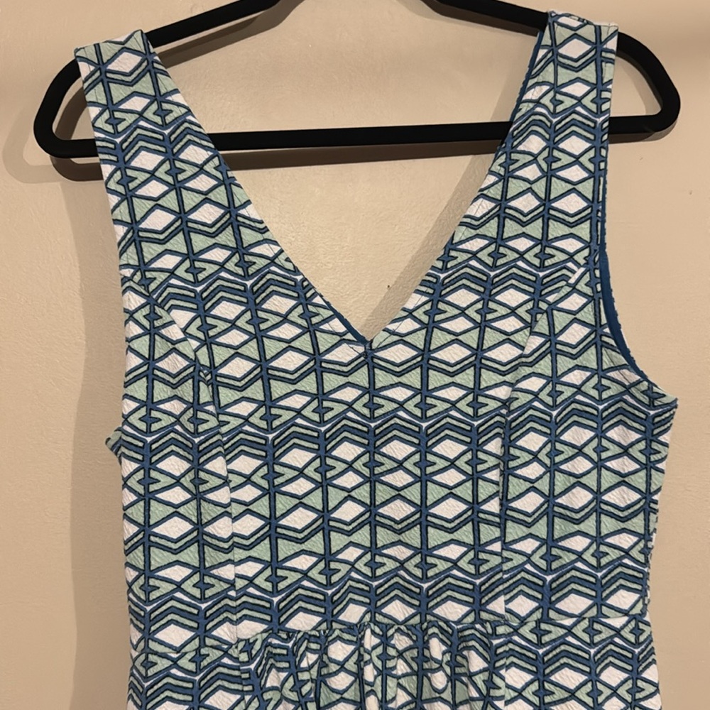 Maeve Anthropologie Double V Dress Green Blue Textured Geometric
Print Sz 14 - Picture 5 of 8